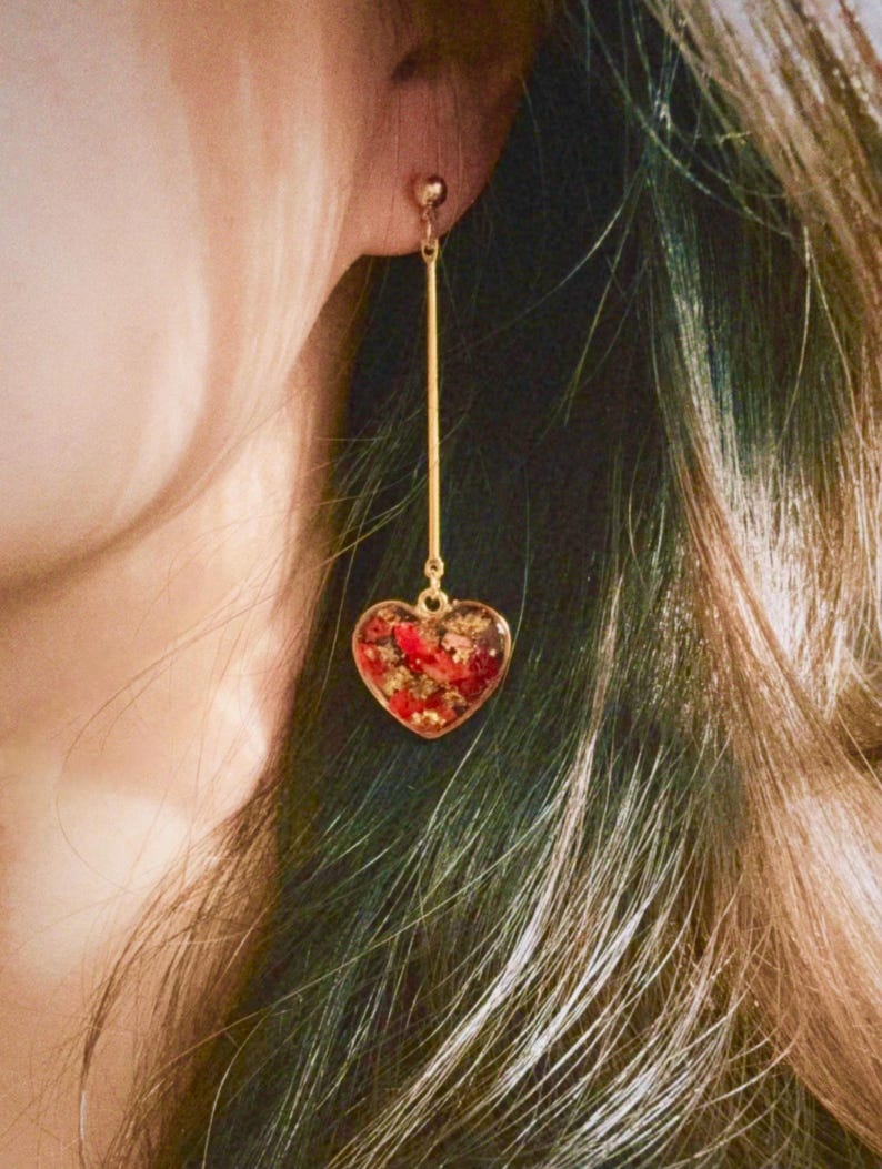 Gepresste rote Rose Blütenblatt Herz Anhänger Halskette Herz Schmuck Geschenk für sie Bild 8