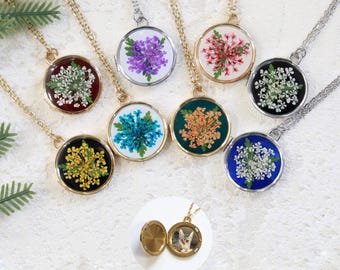 Collana con medaglione rotondo, medaglione con fiori pressati e foto, regalo commemorativo, regalo personalizzato, regalo di compleanno, regalo di Natale per lei