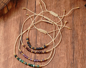 Birthstone Beaded Bracelet Natural Gem Stone Cord Bracelet Adjustable Minimalist bracelet