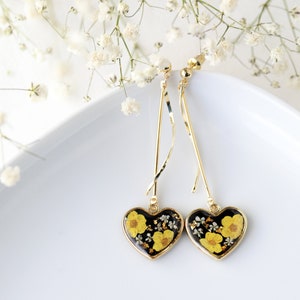 Heart Flower Dangle Earrings Natural Flower Resin Earrings Pressed Flower Earrings Rose Heart Earrings image 3