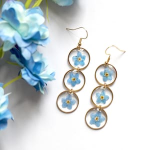 Handmade Forget Me Not Dangle Earrings Long Earrings Flower Jewelry Gift for her