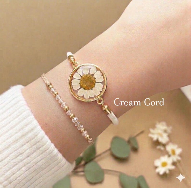 Birth Month Flower Bracelet, Birthday Gift, Pressed Flower Adjustable Bracelet, Bracelet for women, Gift for Daughter, Gift for Mom image 5