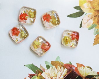 Handmade Mini Maple Leaves Square Stud Earrings| Pressed Flower Resin Earrings| Botanical Jewelry