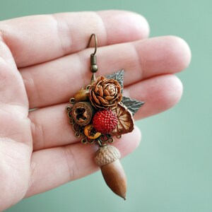 Handmade Real Acorn Pinecone Berry Mixed Seeds Dangle Earrings Natural Botanical Jewelry image 4