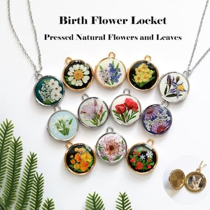 Handmade Circular Birth Flower Lockets Necklace| Locket with photo| Personalized Gifts Birthday Gift for her