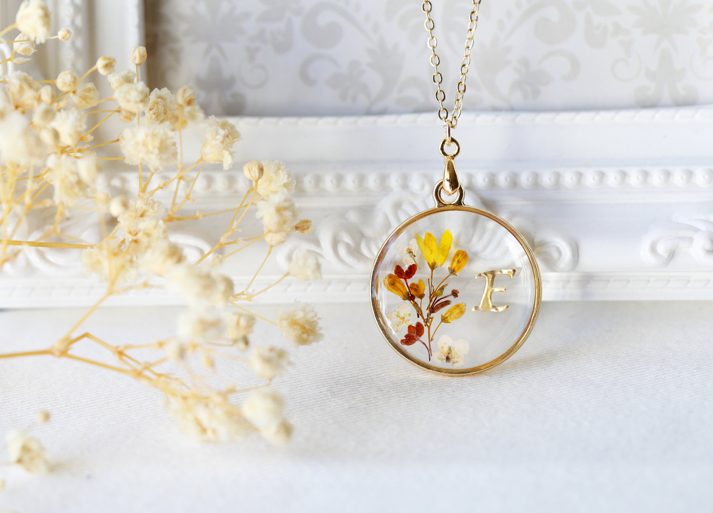Personalized Gift Real Flower Sterling Silver Necklace| Initial