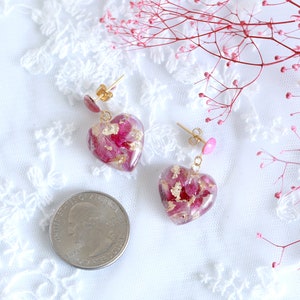 Boucles doreilles pendantes en résine de cœur de pétale de rose séchée Boucles doreilles Rose Rose Rouge, Boucles doreilles Fleur, Boucles doreilles Coeur, Clip sur Boucles dOreilles Cadeau Fête des Mères image 9