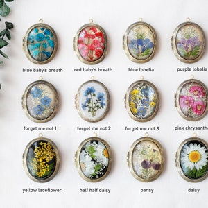 Pressed Flower Vintage Locket Necklace| Oval Locket Large Locket with Photo Long Necklace| Flower Floral Handmade Locket Mother's Day Gift