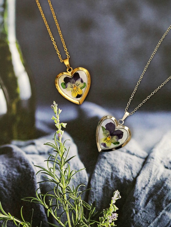 Handmade Locket Pressed Natural Flower Stainless Steel Heart