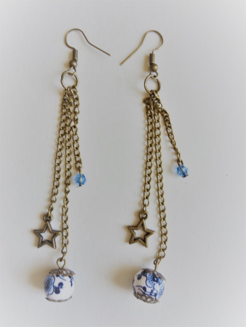 Lovely Vintage Ceramic Pearls Pendant Earrings