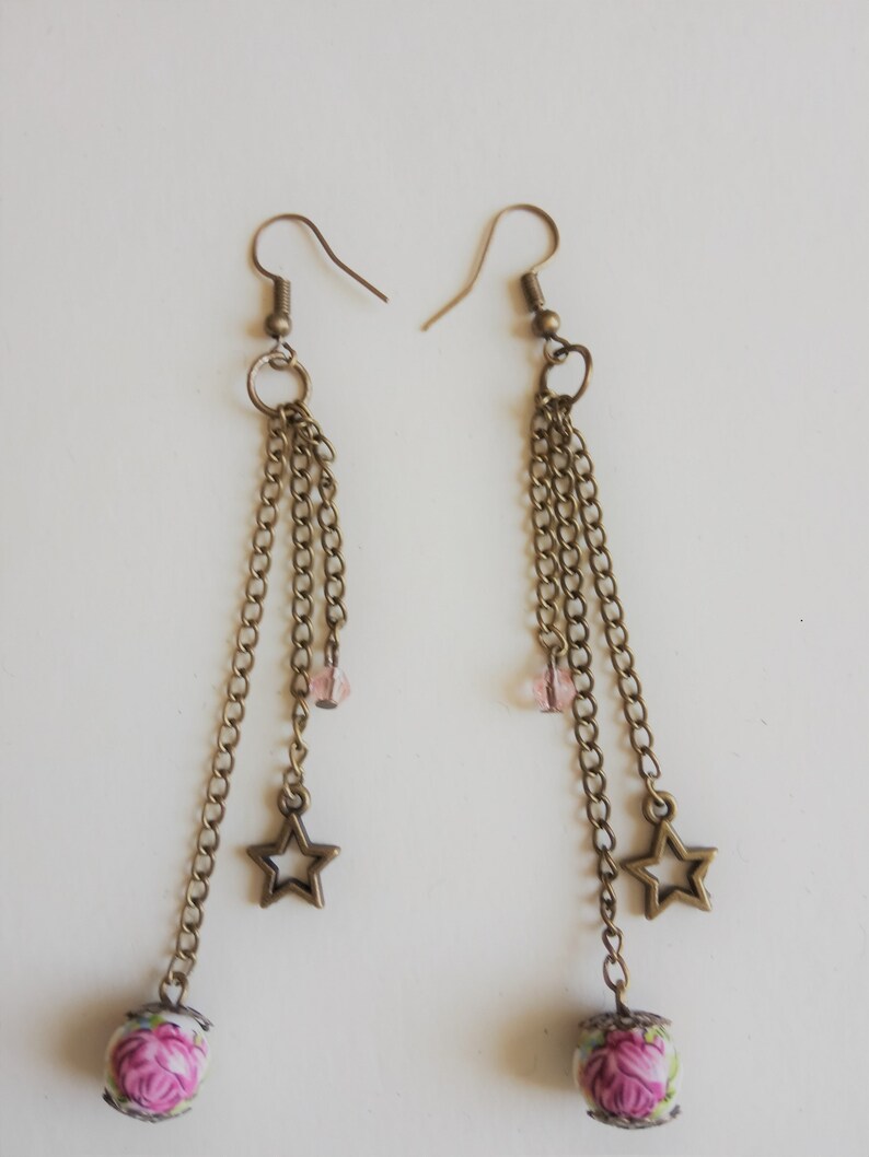 Lovely Vintage Ceramic Pearls Pendant Earrings