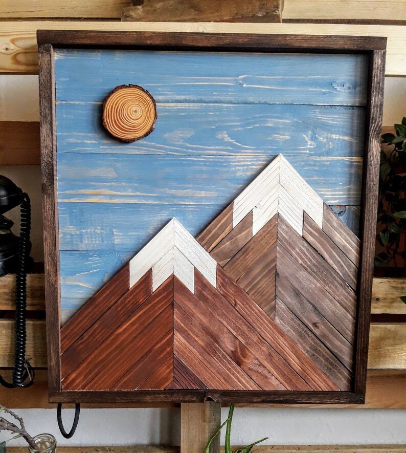 Reclaimed Wood Wall Art. Wood Mountain. Mountain Scene. Wood Etsy