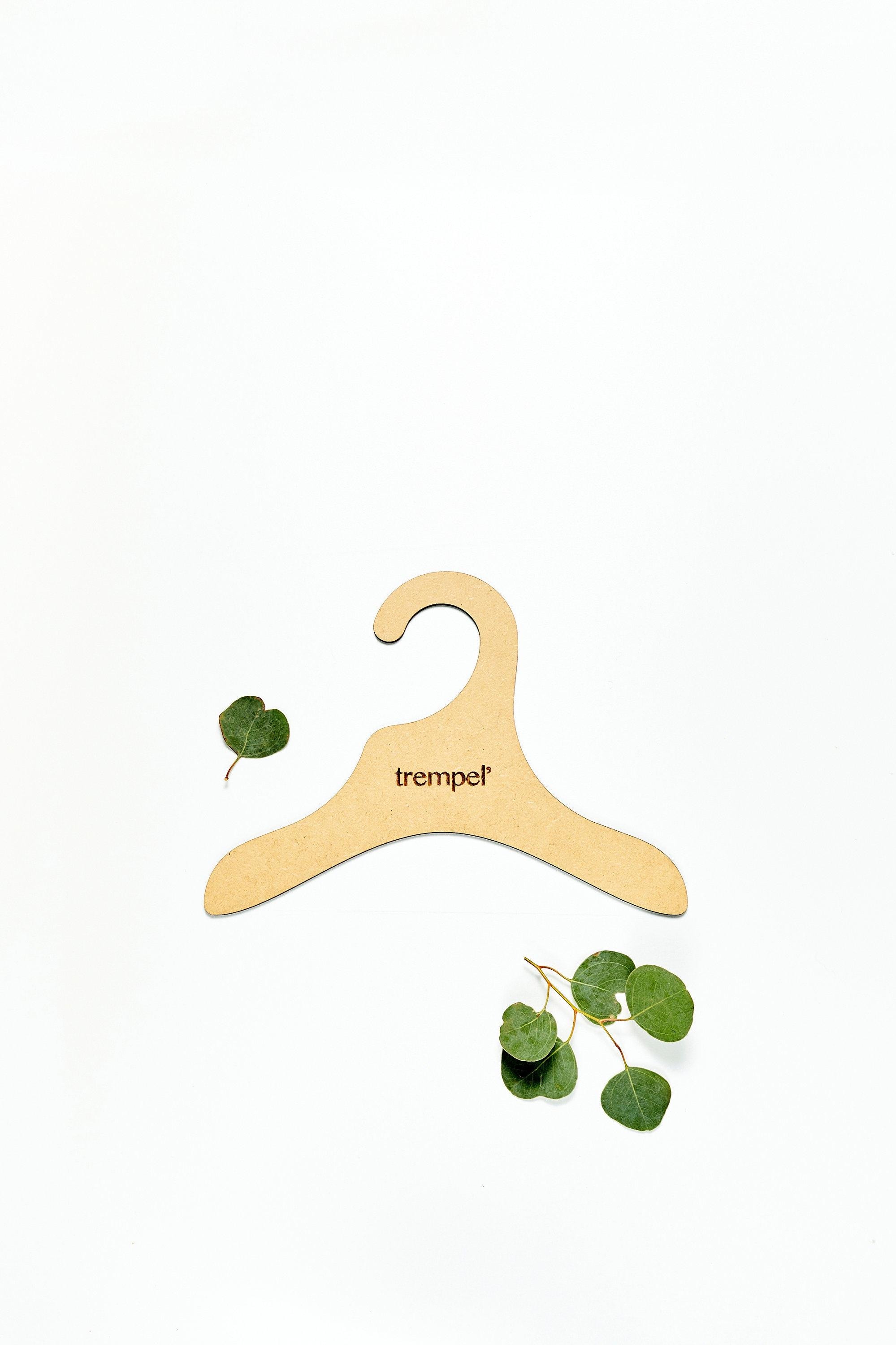 Personalized Baby Recycled Wooden Clothing Wardrobe Hangers Custom logo Zero Waste Reclaimed Wood Space Saving Design by Trempel