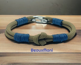 Dark Khaki and Navy Blue Military Style Paracord Bracelet for Men and Women