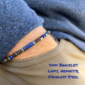 Slim Minimal Stretch Bracelet for Men 4mm Hematite and Lapis