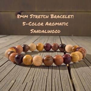Five Color 8mm Natural Sandalwood Bead Stretch Bracelet for Men and Women