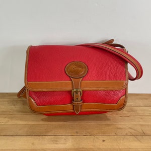 Dooney & Bourke Red and Tan All Weather Leather Surrey Shoulder Bag