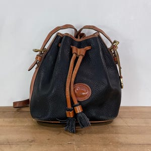 Dooney & Bourke Denim Logo Drawstring Backpack with Tan Leather Trim Vintage leather backpack dooney - Gem main image 4
