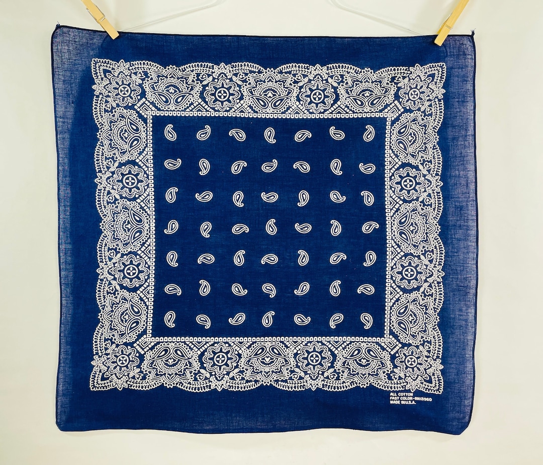 Vintage Navy Blue Bandana, Navy and White 100% Cotton Fast Color RN 13960 Bandana Made in the ...