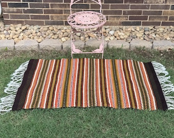 Brown Fair Isle Rug, Norwegian Earth Tone Carpet or Wall Hanging, Scandinavian Rug