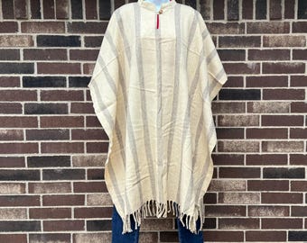 Beige and Brown Wool Poncho, Hippie / Boho Chic