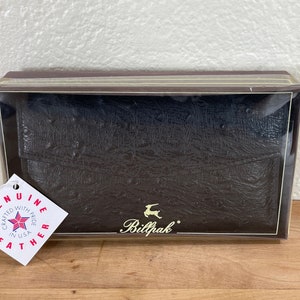 Vintage Black Leather Embossed Wallet - Billpak New York - Unused in Box