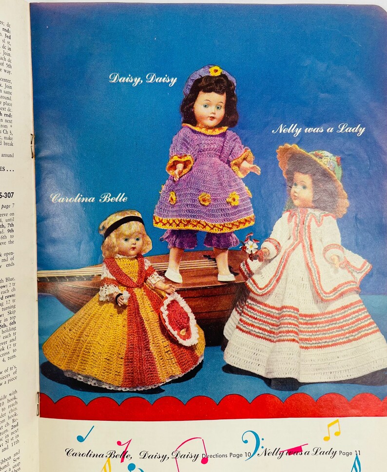 1952 J & P Coats Clark's ONT Book No. 292 First Edition Old American Songs Dolls Crochet Dresses/Outfits, Vintage Crochet Booklet image 6