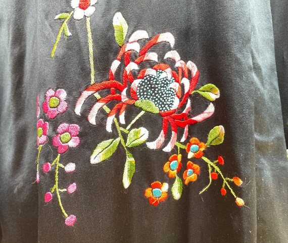 Vintage Black Silk Plum Blossoms Embroidered Bird… - image 4
