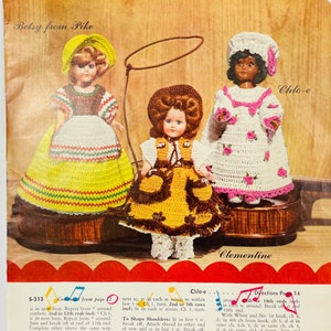 1952 J & P Coats Clark's ONT Book No. 292 First Edition Old American Songs Dolls Crochet Dresses/Outfits, Vintage Crochet Booklet image 7
