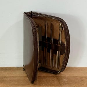 Travel / Purse Manicure Set in Brown Leather Case Made in Austria, Manicure Tools Made in Germany and the USA
