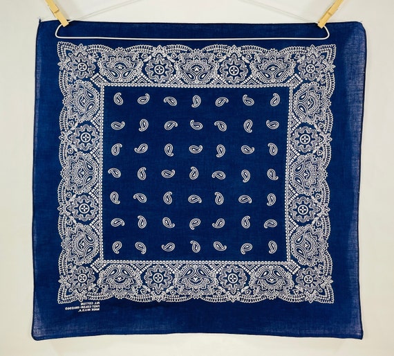 Vintage Navy Blue Bandana, Navy and White 100% Co… - image 3