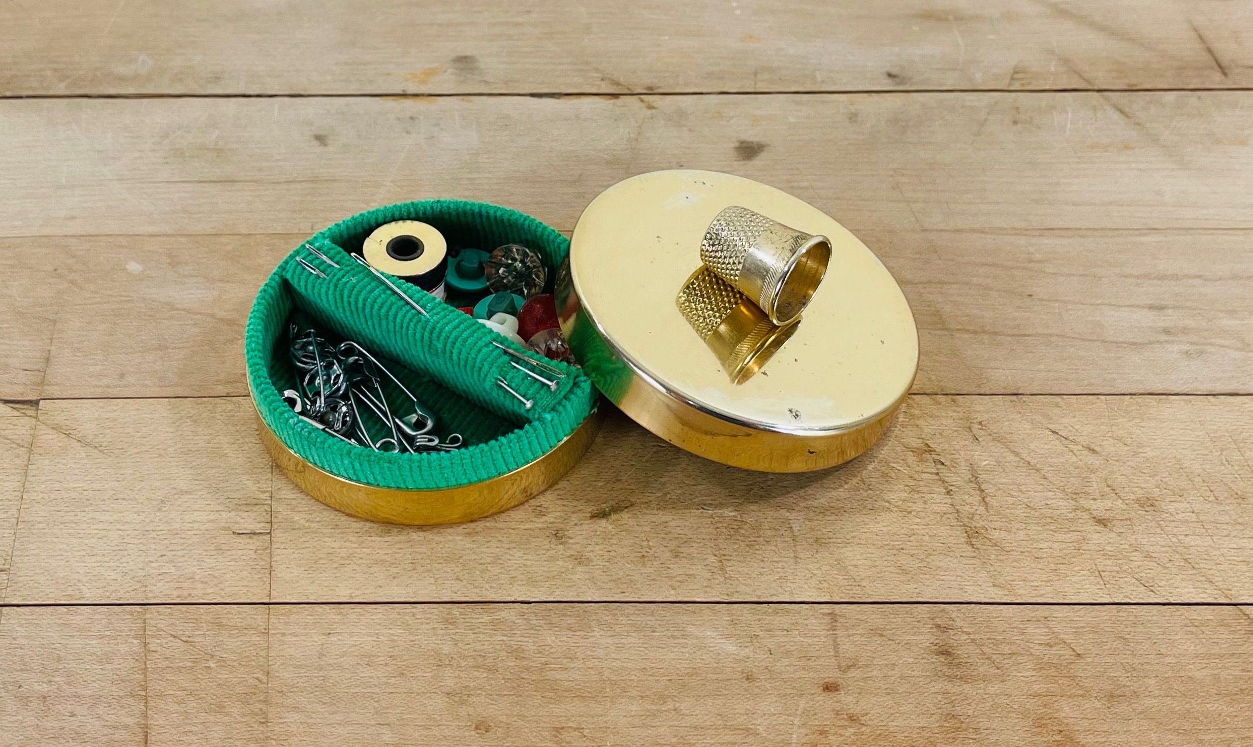 Vintage Brass Tone Metal Napier Sewing Trinket Box With Etsy