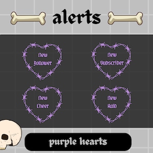 8 Purple Gothic Heart Alerts for Twitch Barbed Wire Heart Stream Alerts