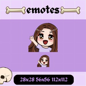 Brown Hair Chibi Hello Emote for Twitch or Youtube Streaming Emote Chibi for Discord