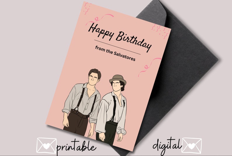 Carte d'anniversaire imprimable, carte de célébration Vampire Diaries, carte d'anniversaire des frères Salvatore image 1