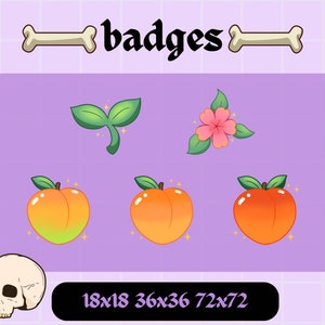 Peach Sub Badges Cute Fruit Bat Badges for Streaming Twitch