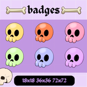 Pastel Skull Badges for Twitch Streaming Gothic Spooky Sub Badges Emo Skeleton