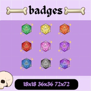 D20 Dice DnD Baldur&#39;s Gate Twitch Youtube Sub Badge for Streaming Dungeons and Dragons Dice