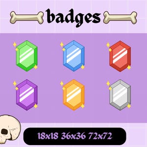 May include: Six colorful badges with a white outline and a white interior. The badges are in the shape of a diamond with rounded corners. The badges are arranged in two rows of three. The badges are labeled with the text "18x18 36x36 72x72".