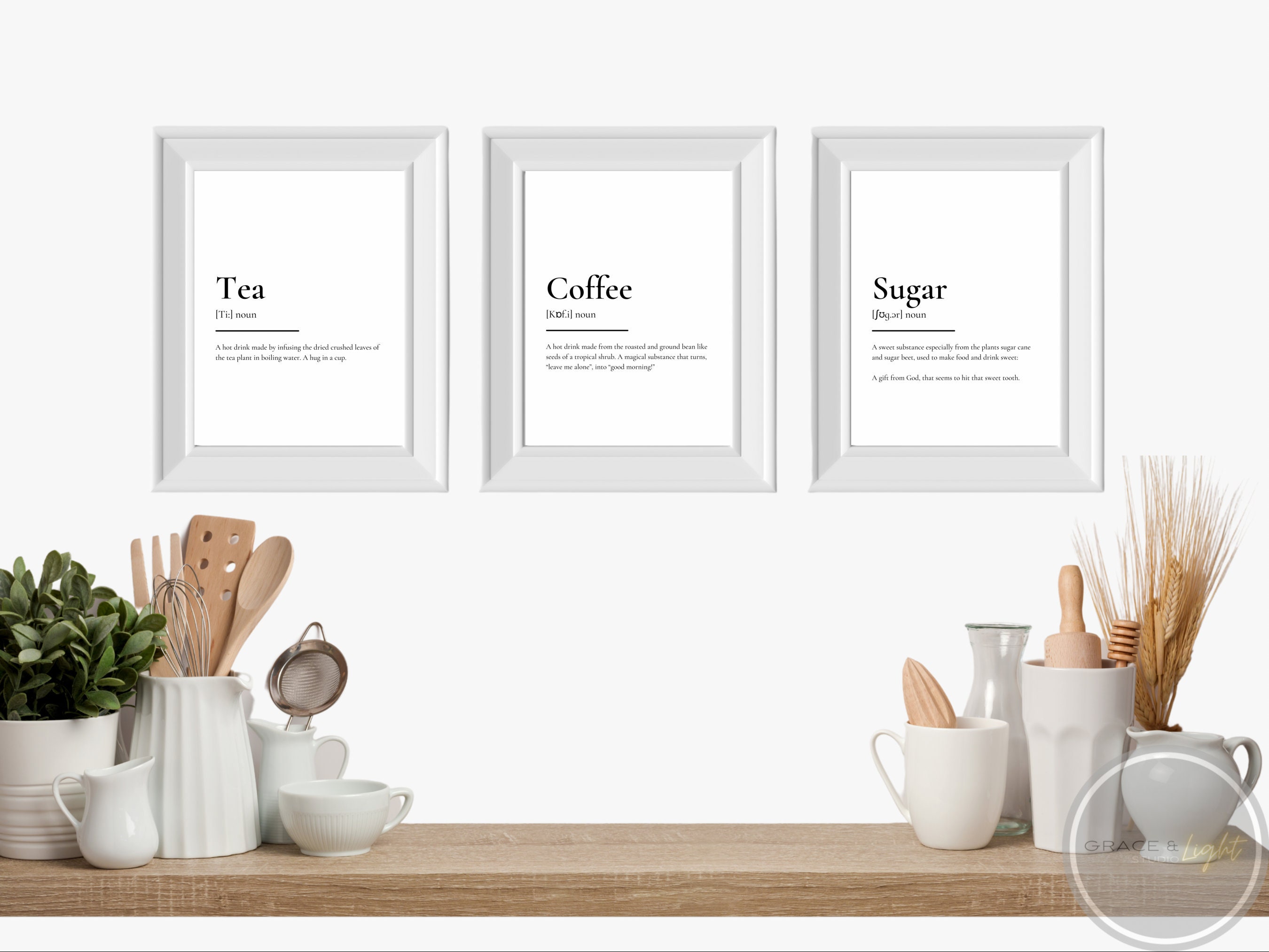 Set of 3 Kitchen Prints Typography Prints Black and White Etsy UK
