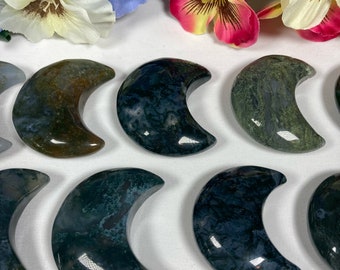 YOU CHOOSE moss agate moons | crystal moons | moon carvings | moss agate | chalcedony | mossy | crystals | quartz | green crystals
