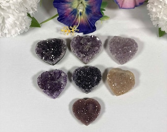 YOU CHOOSE amethyst hearts | rainbow amethyst hearts | heart carvings | crystal hearts | amethyst | small crystals | purple crystals | decor