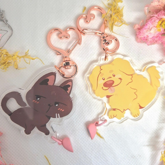 Black Cat Golden Retriever Couple Magnetic Heart Keychain