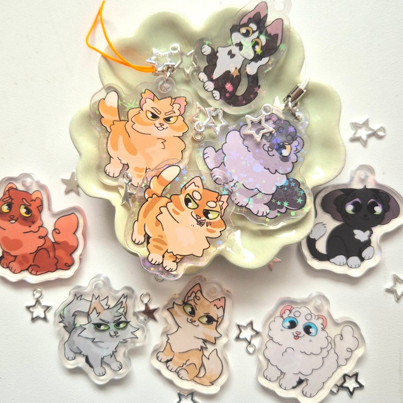 Cute Starry Warrior Cat Charms Keyrings zdjęcie 3