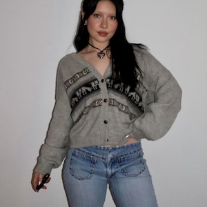VINTAGE COTTAGECORE CARDIGAN ~ grey alpaca knit 1990s