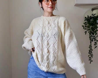 Vintage Cream Cable Knit Fisherman Sweater ~ 1990s