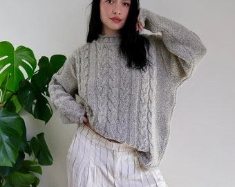 Vintage Spackled Grey Fisherman Cable Kit Sweater ~ 1990s