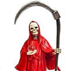 9" Red Santa Muerte Statue Holy Death Grim Reaper Sculpture Figure