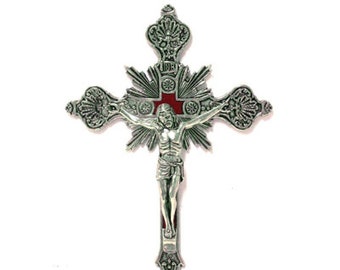 Religious Gifts Jesus Christ on Cross Silver Hanging Wall Crucifix, 8 Inch