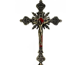 Religious Gifts Jesus Christ on Cross Bronze Hanging Wall Crucifix with Base, 12 Inch